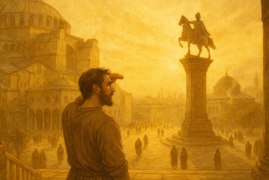 In his dream, Stavros steps into the Augustaion, the legendary square of Constantinople, and takes in the view.