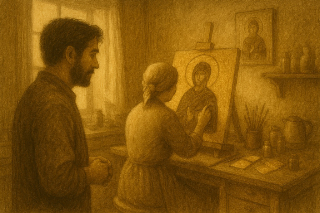 Stavros' girlfriend Anna and his mother Eleni are important characters in Byzantine Stories.